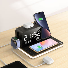 BezosMax 7 in 1 Wireless Charging Station with Clock Night Light, Time Sync