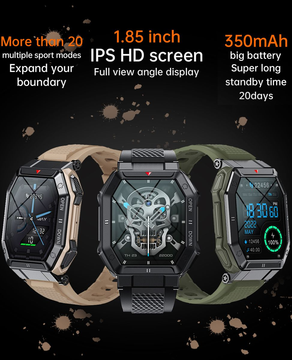 BezosMax K55 Rugged Military Smartwatch Compatible with Android/iPhone