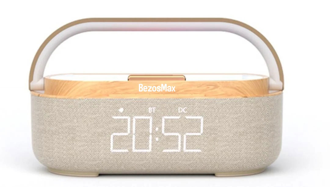 BezosMax S29 Alarm Clock with Fast Wireless Charging, Bluetooth Speaker